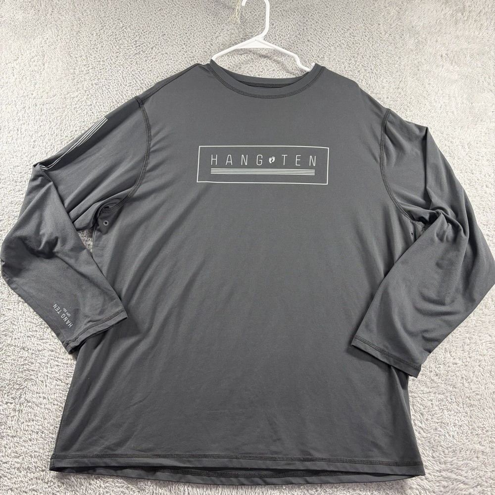 Hang Ten Rash Guard Performance Shirt Mens XL‎ Gray Black UV Protect Long Sleeve